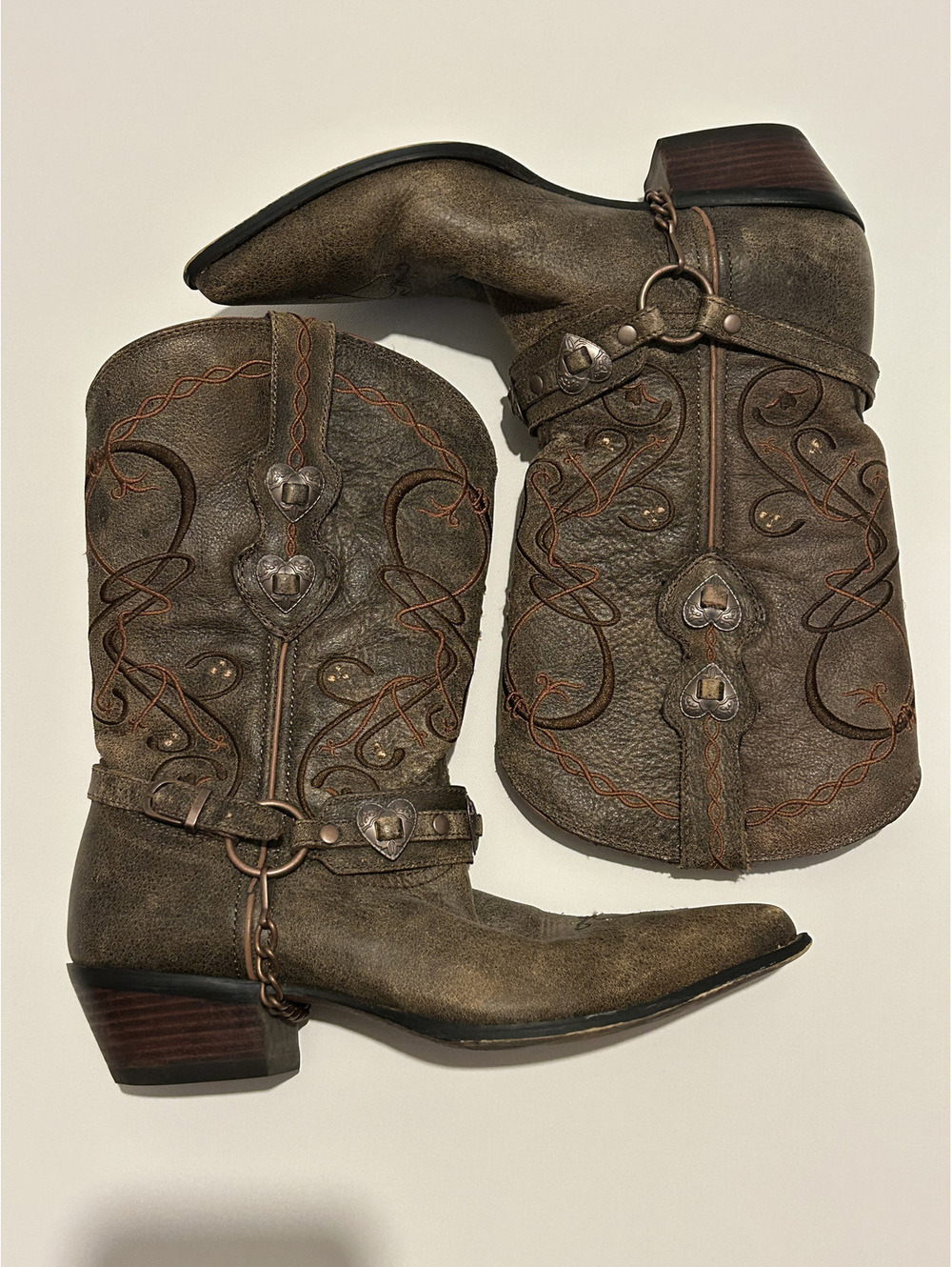 Durango Crush Heartbreaker HRT Concho Women's Size 11 Brown Western Cowboy Boots